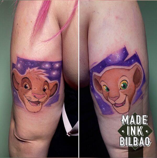 tatuajes ilustración color Simba y Nala