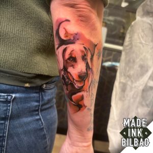 tatuaje retrato acuarela perro